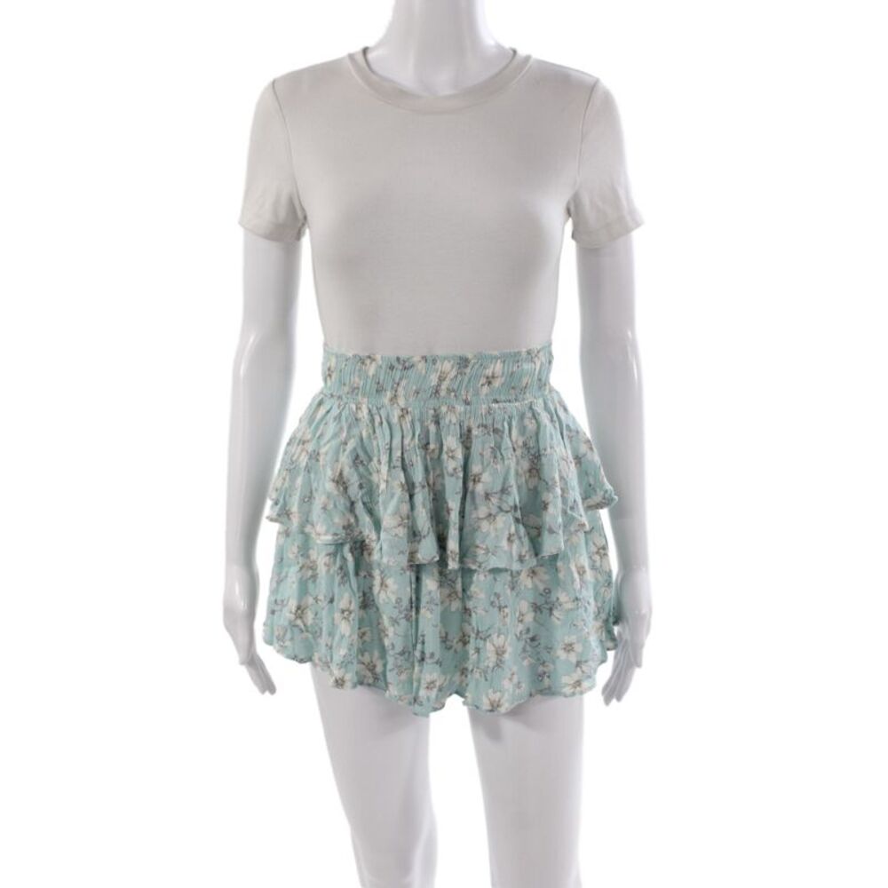 We're All Pretty Girls Women Floral Blue Rayon Mini Skort Pull On Size S